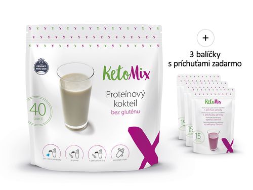 KetoMix Proteínový kokteil (40 porcií) 1 200 g Druhá príchuť koktailu: káva, Prvá príchuť koktailu: čokoláda, Tretia príchuť koktailu: jahoda