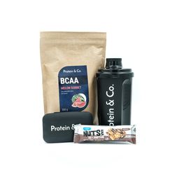 Protein&Co. Akčný balíček – BCAA ENHANCED + shaker + Nuts Bar + Pill box – krabička na kapsule