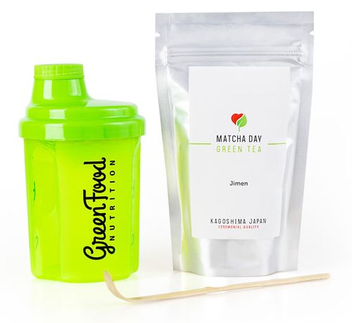 Matcha Day balík shaker zelený čaj - BIO Jimen 100 g (ALU sáčok) Gramáž čaju: 50g