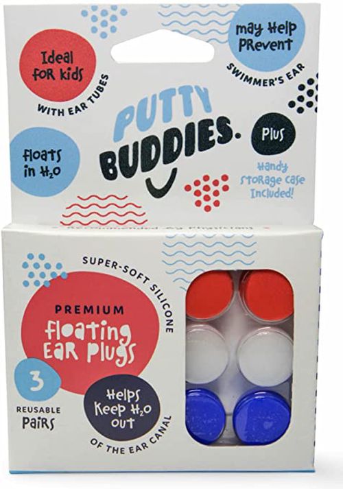 Putty Buddies - 3 páry Plávajúce silikónové štuple do uší Farba: Modrá / Biela / Červená