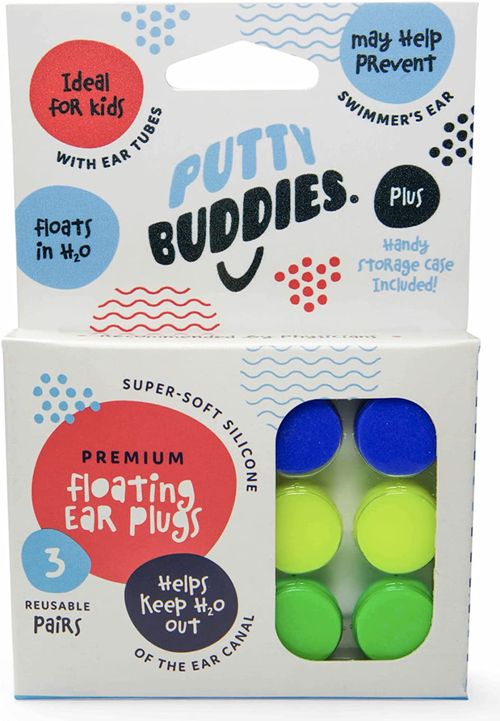 Putty Buddies - 3 páry Plávajúce silikónové štuple do uší Farba: Zelená / Žltá / Modrá