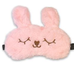 Maska na oči na spanie - Ružový chlpatý zajačik